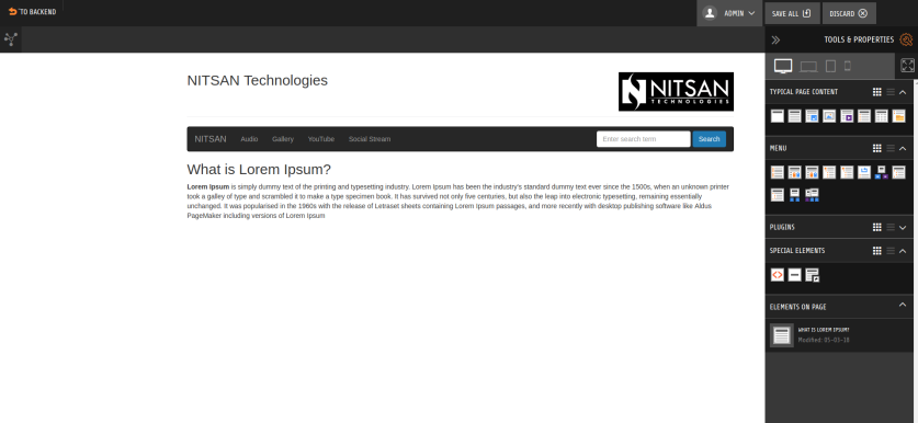 TYPO3 Frontend Editing screen