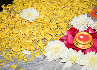 Decorated office with Diya's and Flowers 
