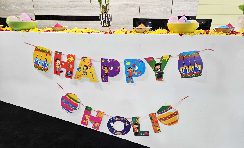 Colorful Holi Decorations Brightening the Workplace